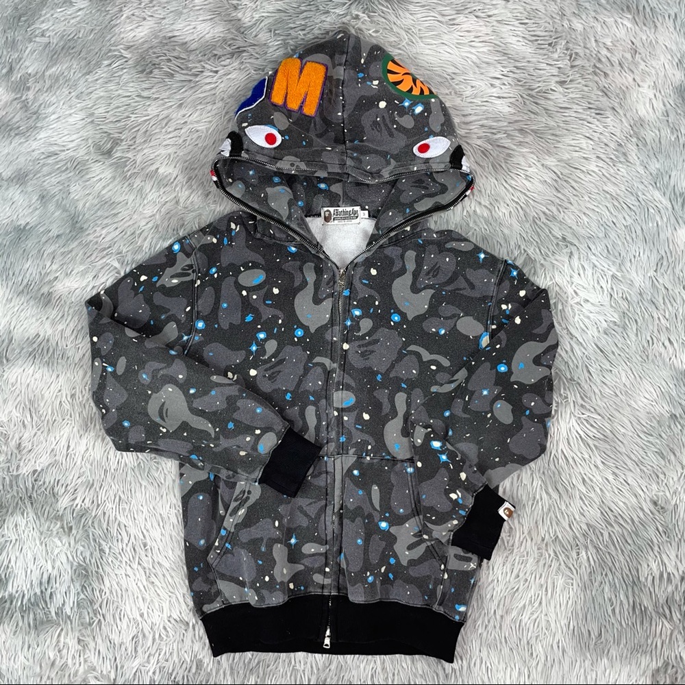 A Bathing Ape Bootleg Space Camo Shark Hoodie M